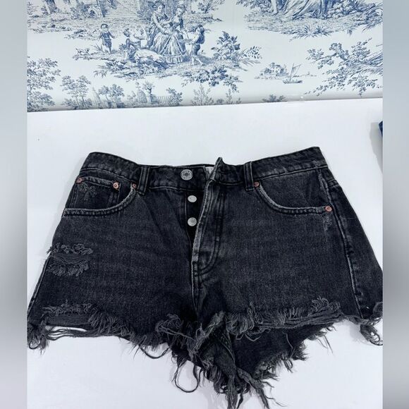 ZARA - US 4 Faded Black Button Fly Cut-off Jean Booty Shorts - Picture 1 of 4